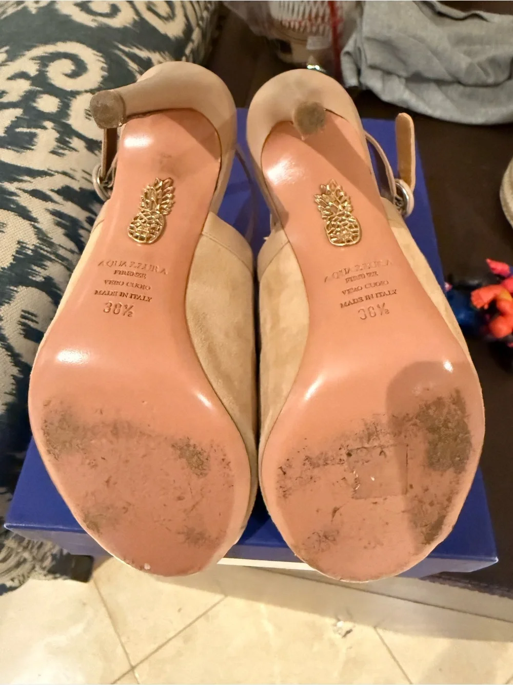 Aquazzura Blush Pink Suede Open-Toe Stiletto Sandals
